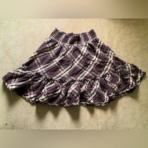Y2K 2009 Old Navy shirred waist ruffle hem brown & magenta plaid skirt